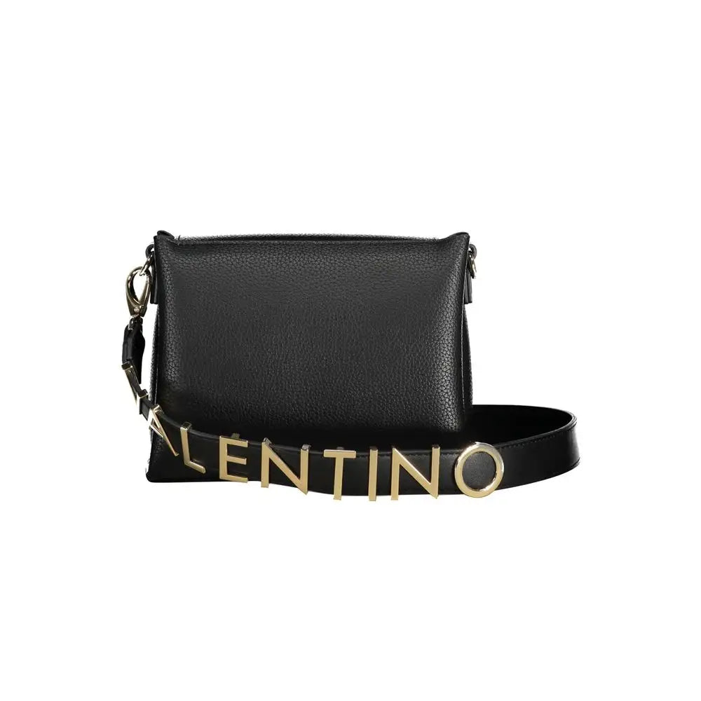 Mario Valentino sort læder crossbody taske med guld lettering