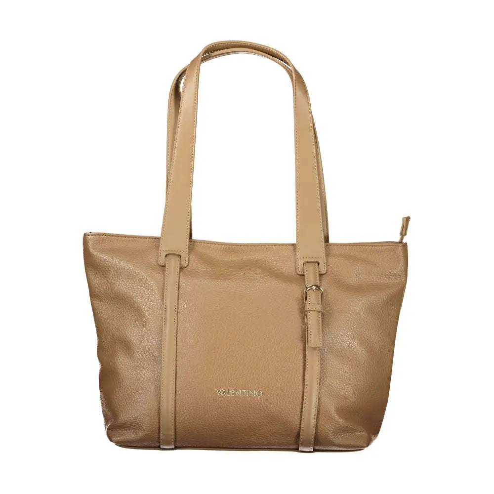 Mario Valentino Marrone Poliuretano women shoulder bag in beige leather with structured design and top handles