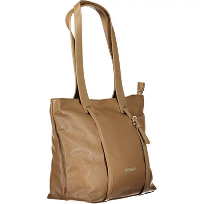 Mario Valentino Marrone Poliuretano tan leather tote bag with gold embroidered logo