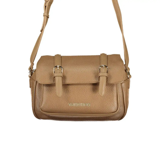 Mario Valentino Marrone Poliuretano tan leather crossbody bag with gold buckles
