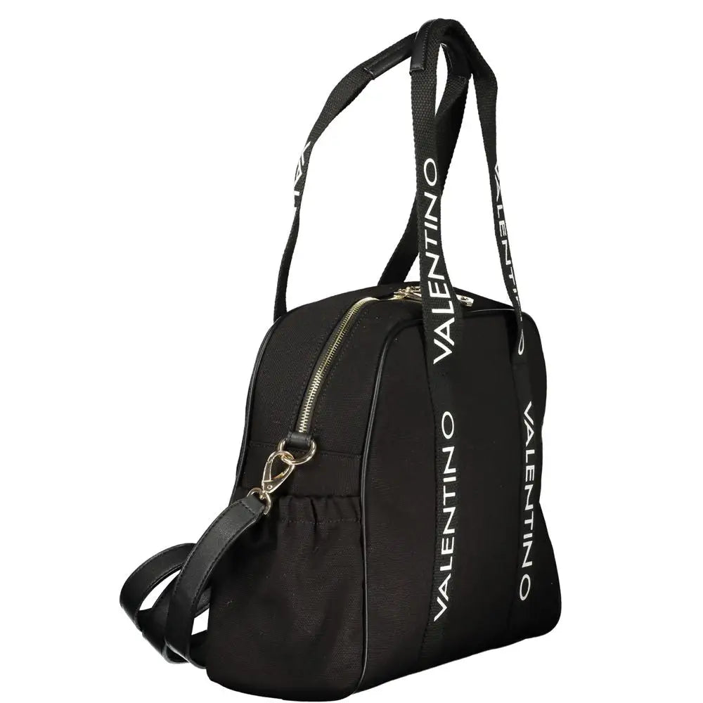 Mario Valentino nero cotton women handbag with black design, white logo straps and gold zipper