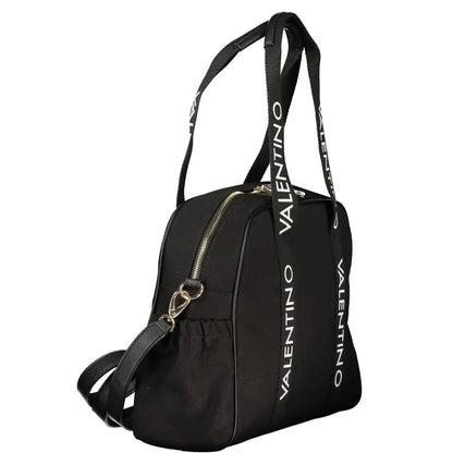 Mario Valentino nero cotton women handbag with black design, white logo straps and gold zipper