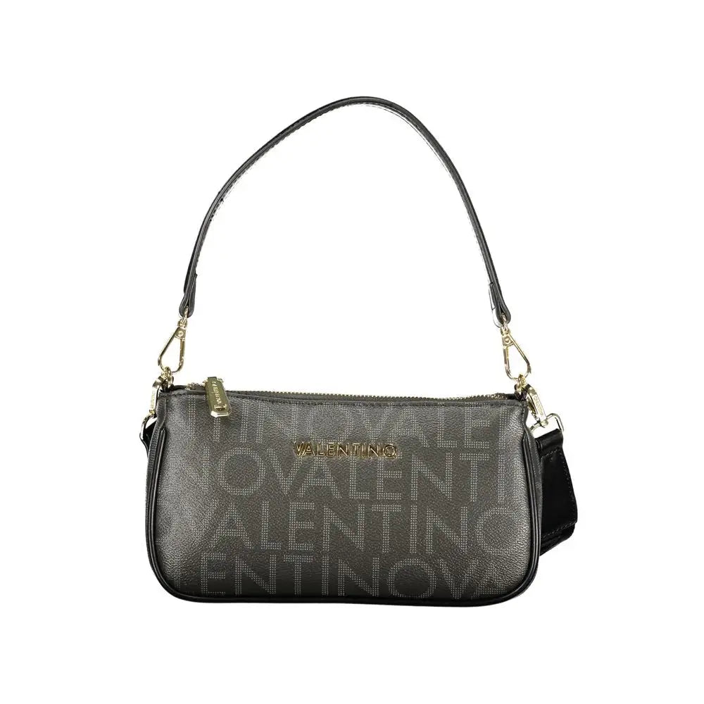 Sleek Mario Valentino Nero polyurethane handbag with repeating logo and gold hardware