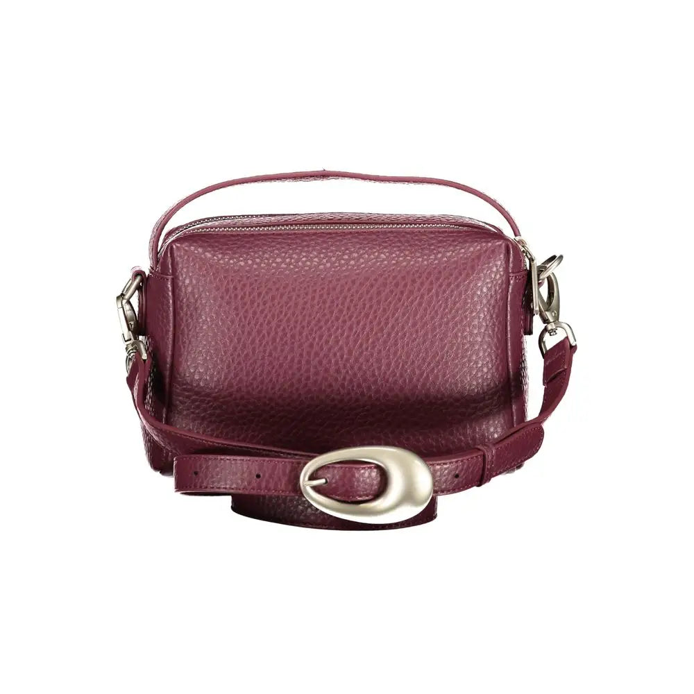 Mario Valentino Rosso burgundy pebbled læder crossbody taske med sølv oval spænde