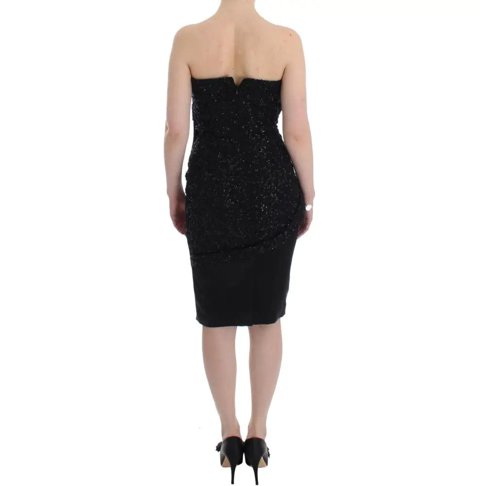 Masha Ma Black Strapless Embellished Pencil Dress