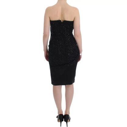 Masha Ma Black Strapless Embellished Pencil Dress