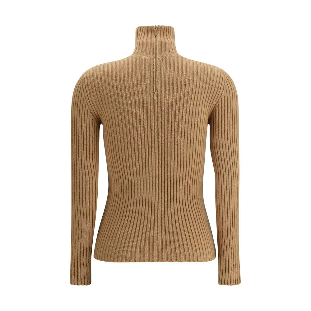 Max Mara beige wool turtleneck sweater med lynlås