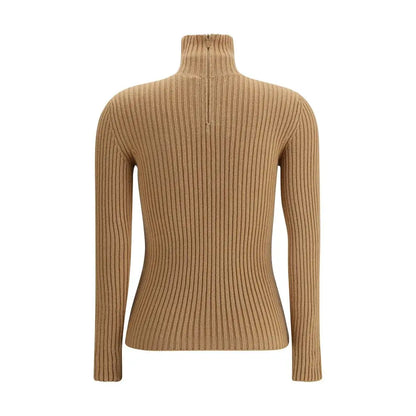 Max Mara beige wool turtleneck sweater med lynlås