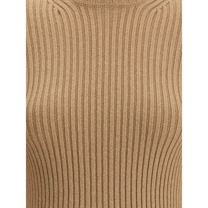 Max Mara beige wool langærmet t-shirt i rib-strik