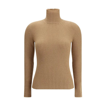 Max Mara beige wool turtleneck sweater i rib-strikket camel