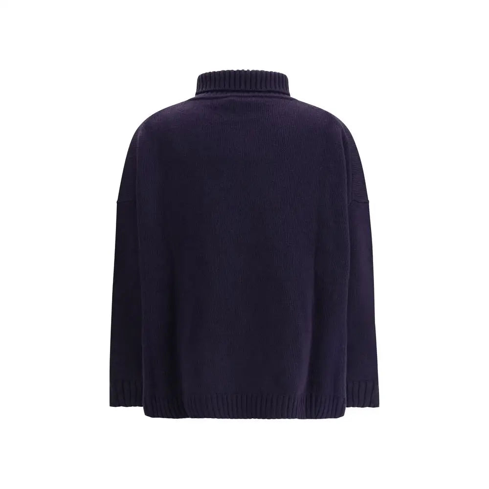 Max Mara blå fleece uld turtleneck i navy blå med ribkant