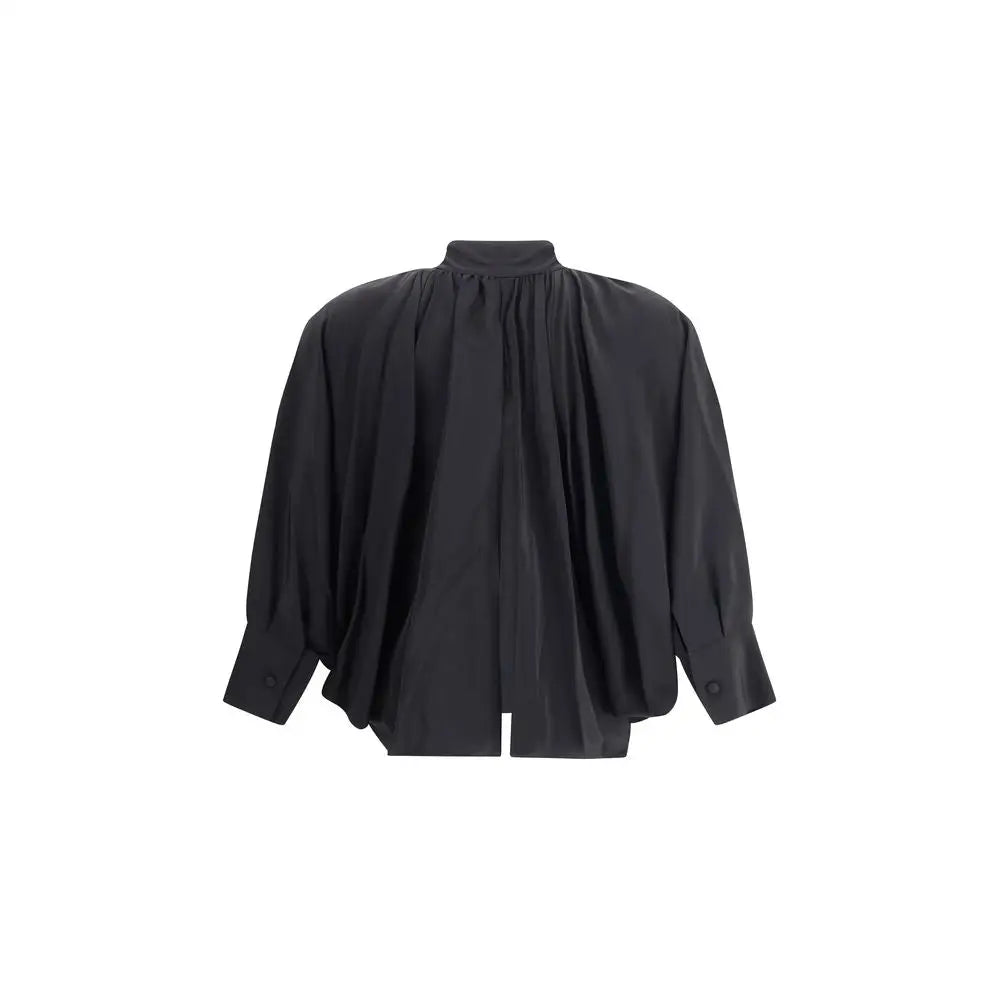 Max Mara Leonida silk blouse med høj, samlet hals og voluminøse ærmer