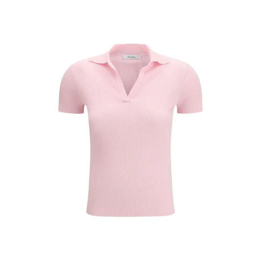 Max Mara multicolor fleece pink ribbed knit polo shirt