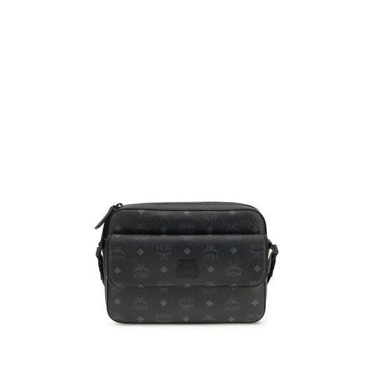 MCM sort crossbody taske med monogram mønster i læder, outlet mærkevarer, spar 30-70%