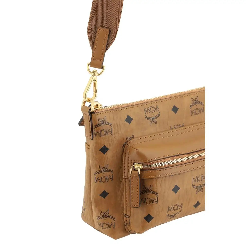 MCM brun læder skulder taske med diamant mønster, 100% originale brands