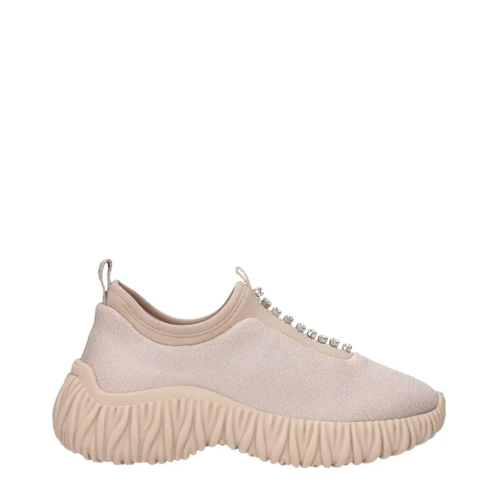 Miu Miu beige mesh sneakers med ribbet gummisål og sølvrhinsten