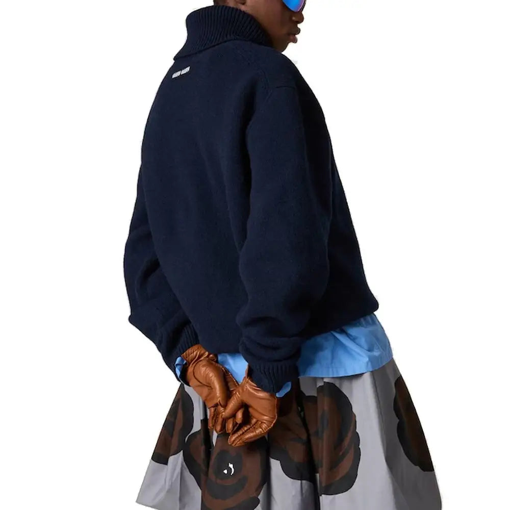 Miu Miu blå cashmere turtleneck med ribbed manchetter og krave