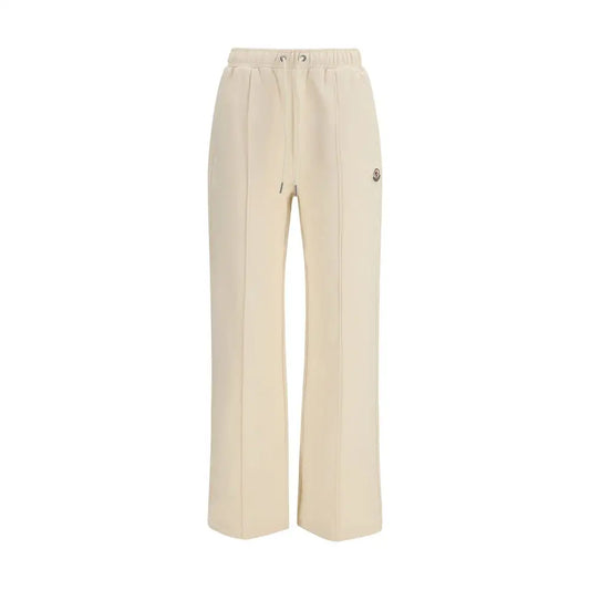 Moncler beige cotton athletic pants i cremfarvet bomuld med snøre og logo