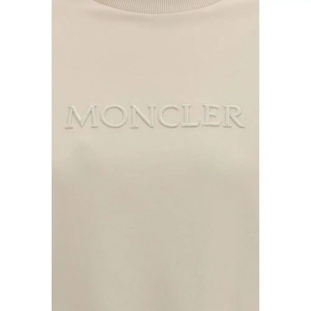 Cream-colored Moncler sweatshirt with embossed logo on beige cotton