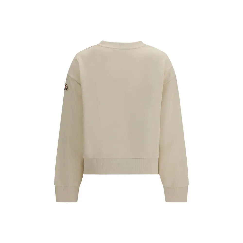 Moncler beige cotton sweatshirt in cream with subtle logo patch on sleeve