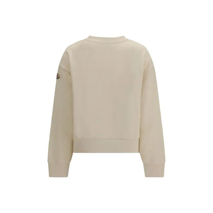 Moncler beige cotton sweatshirt in cream with subtle logo patch on sleeve