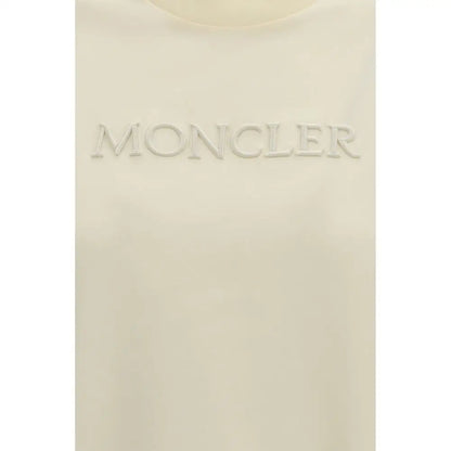 Oplev det ultimative Moncler’s beige bomulds t-shirt med subtilt logo