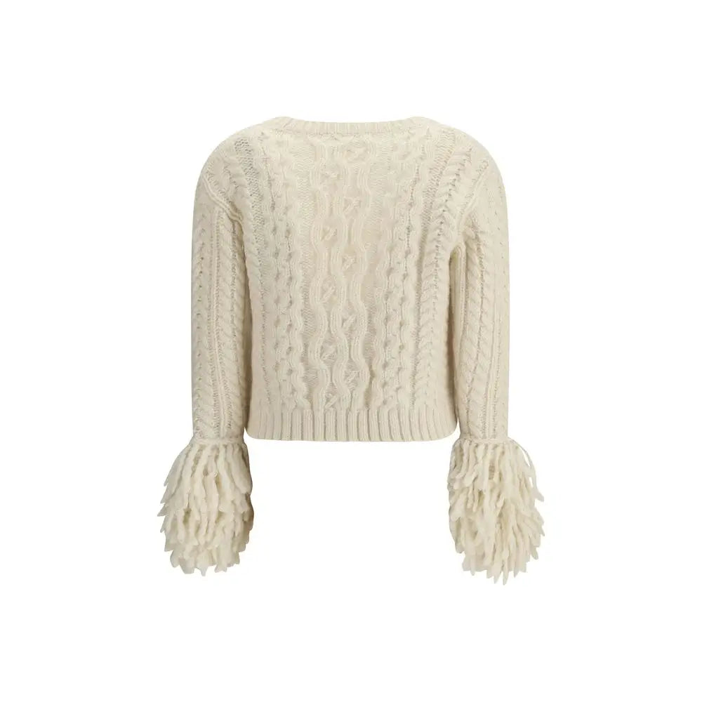 Moncler cream alpaca vicugna pacos cardigan med fluffy kanter