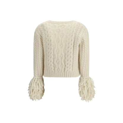 Moncler cream alpaca vicugna pacos cardigan med fluffy kanter