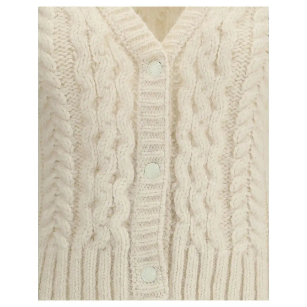 Moncler cream alpaca Vicugna pacos cable-knit V-neck cardigan