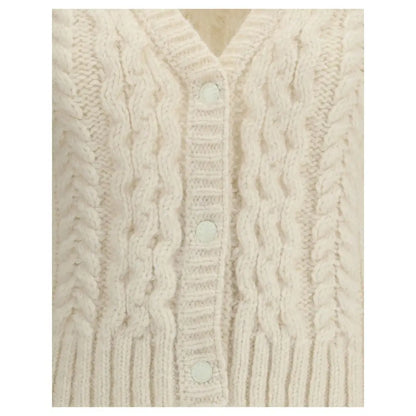 Moncler cream alpaca Vicugna pacos cable-knit V-neck cardigan