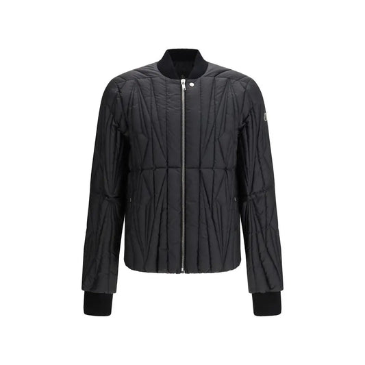 Moncler x Rick Owens sort sort Rick Owens black dunjakke med ribbet krave og manchetter, central lynlås