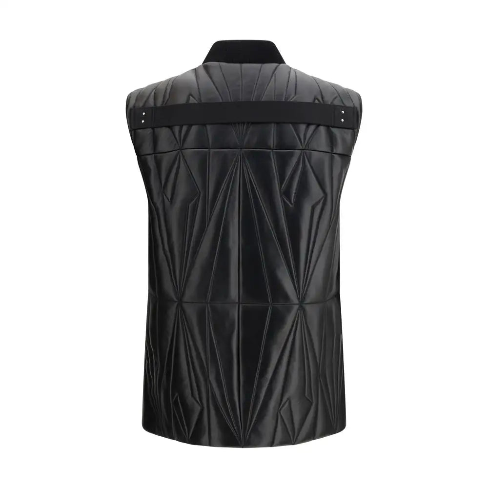 Moncler x Rick Owens sort jakke i sort lam med diamantmønster
