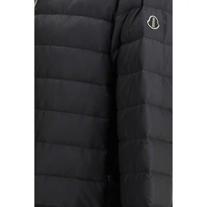Sort Moncler x Rick Owens sort polyester jakke med hvid logo i outlet mærkevarer