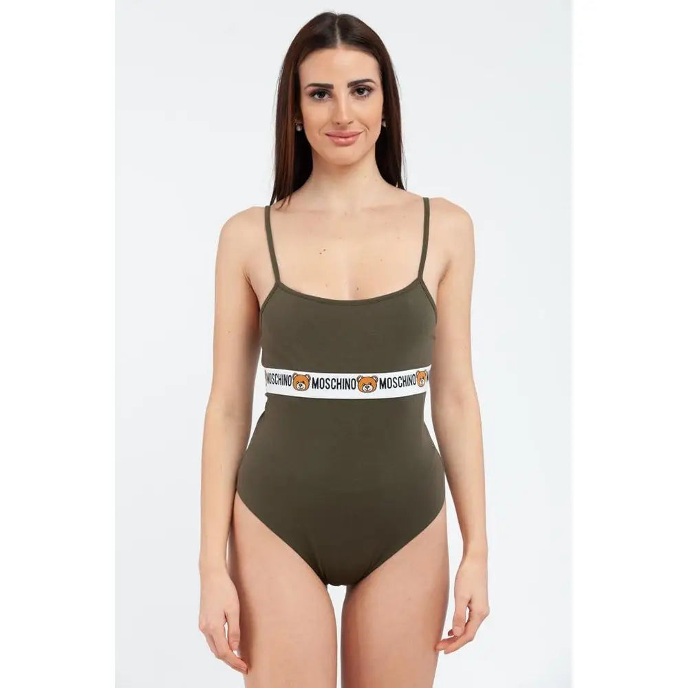 Moschino bicolor cotton bodysuit i olivengrøn med hvid logo