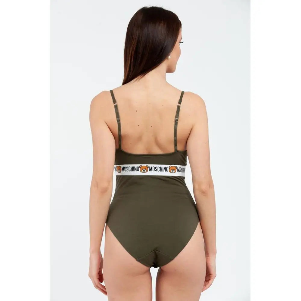 Moschino bicolor cotton bodysuit i olivengrøn med hvid taljebånd