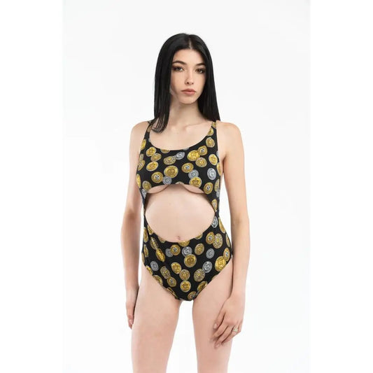 Sort Moschino sort bomuld bodysuit med Medusa-motiver og midterudskæring