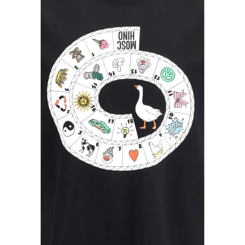 Moschino black cotton bodysuit med hvid gås grafik