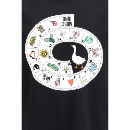 Moschino black cotton bodysuit med hvid gås grafik