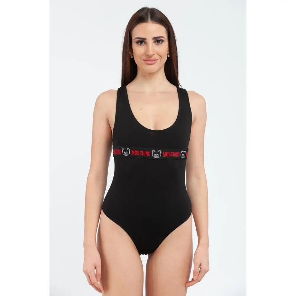 Sort Moschino sort bomuld bodysuit i sort med rød-hvid logo