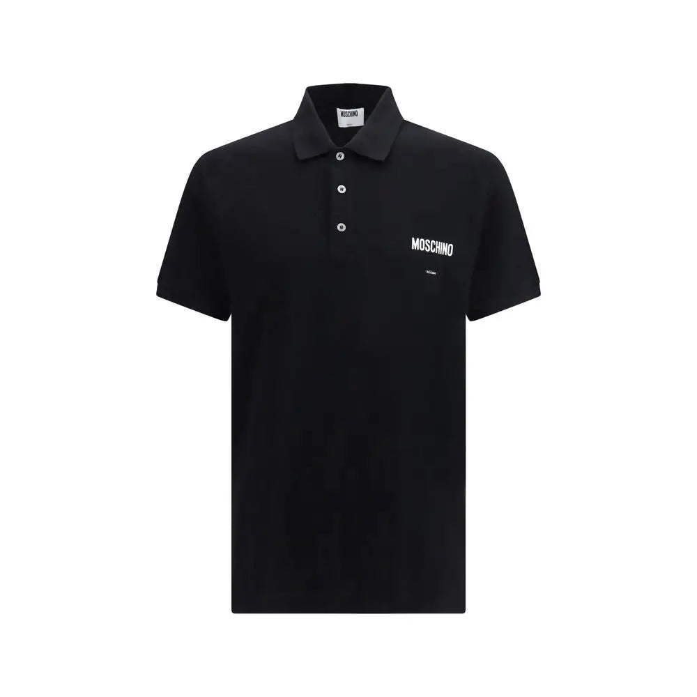 Sort Moschino sort polo t-shirt i sort sort, sort med hvid logo