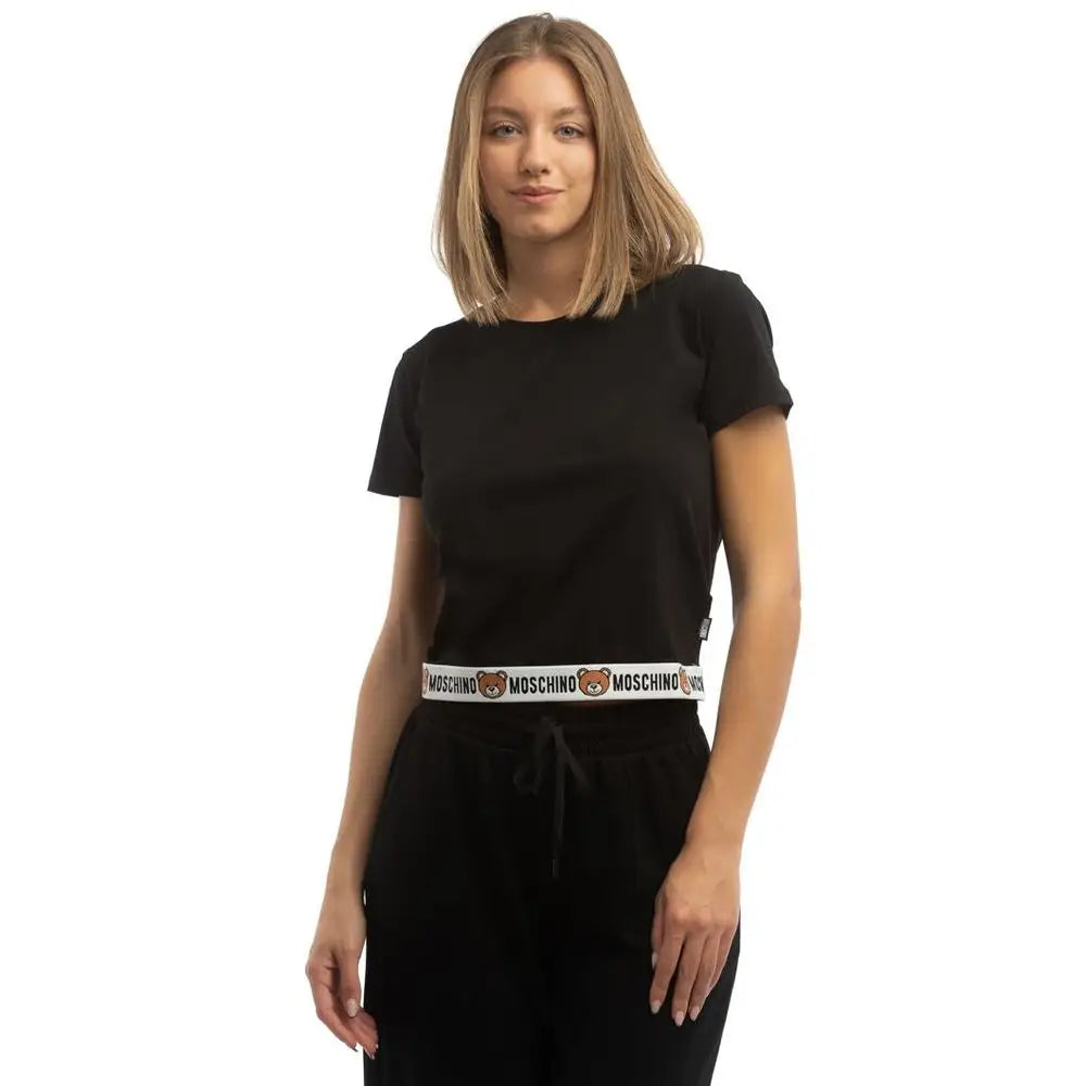 Moschino black cotton sportswear t-shirt with teddy bear print band