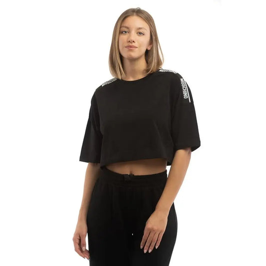 Moschino sort crop-t-shirt med hvide bogstaver, outlet mærkevarer 100% originale brands