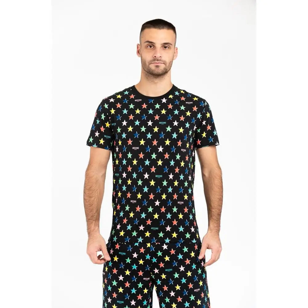 Moschino sort bomuldst-shirt med farverige stjerner, outlet mærkevarer