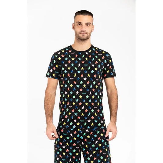 Moschino sort bomuldst-shirt med farverige stjerner, outlet mærkevarer