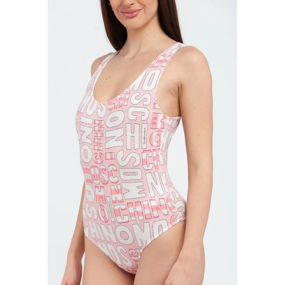 Moschino multicolor cotton bodysuit with pink and white logo-print