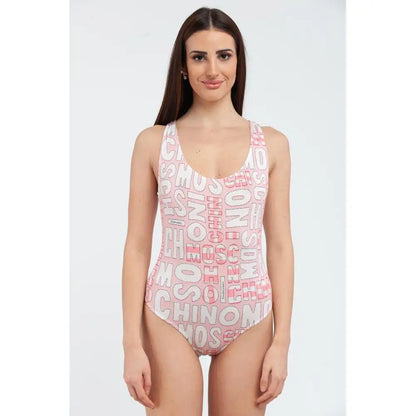Moschino multicolor cotton bodysuit with pink and white logo-print swimsuit