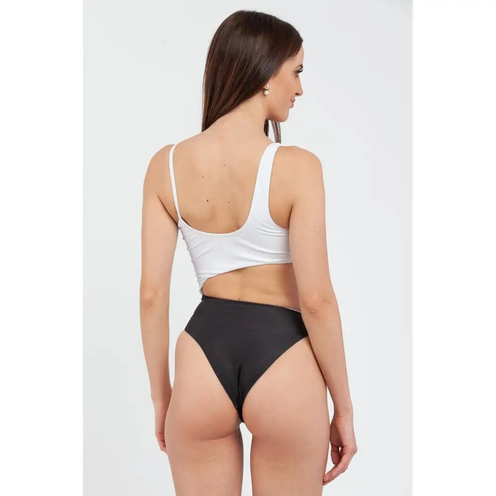 Hvid og sort to-delt lingeri sæt med crop top og høj talje, outlet mærkevarer