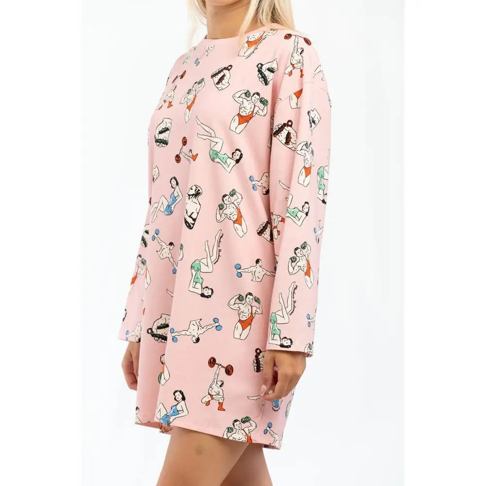 Moschino pink cotton casual dress with playful exercise print
