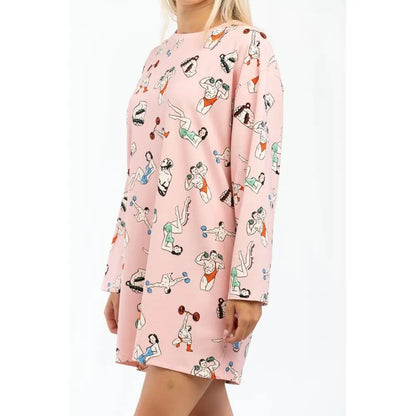 Moschino pink cotton casual dress with playful exercise print