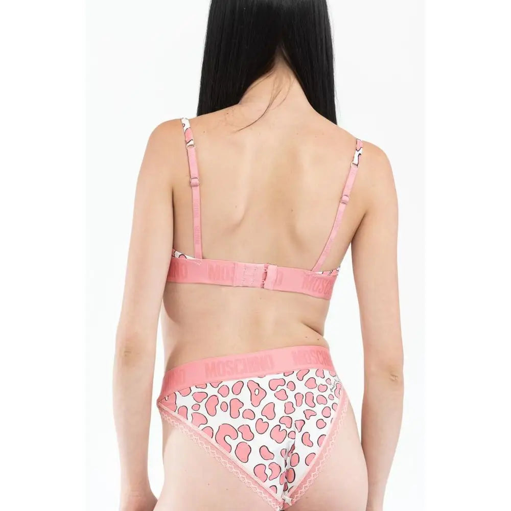 Moschino pink modal bra med leopardprint og logo